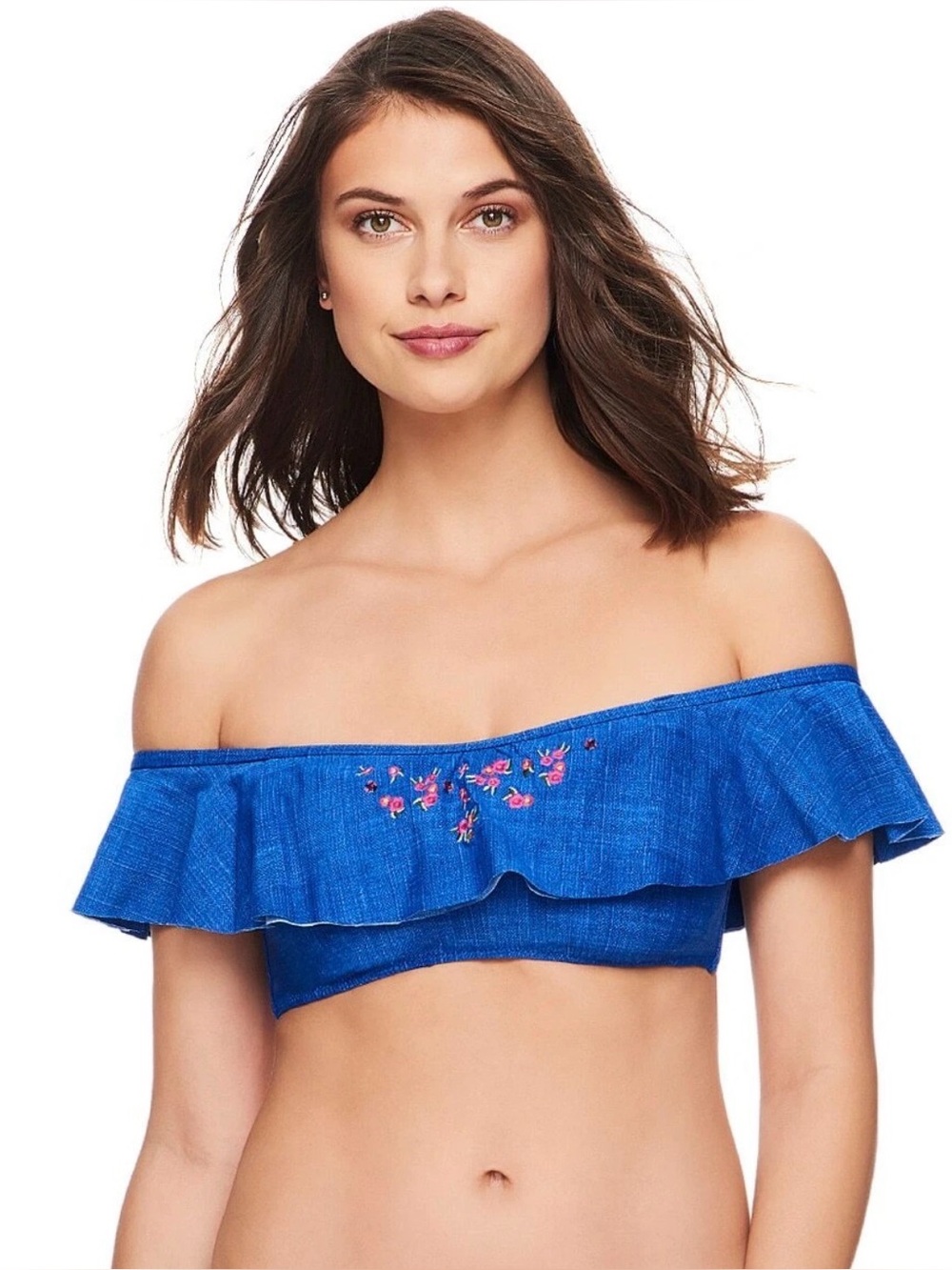 🆕 Vera Bradley Ruffled Chambray Paisley Maliyah Bandeau Bikini Top Small 4/6